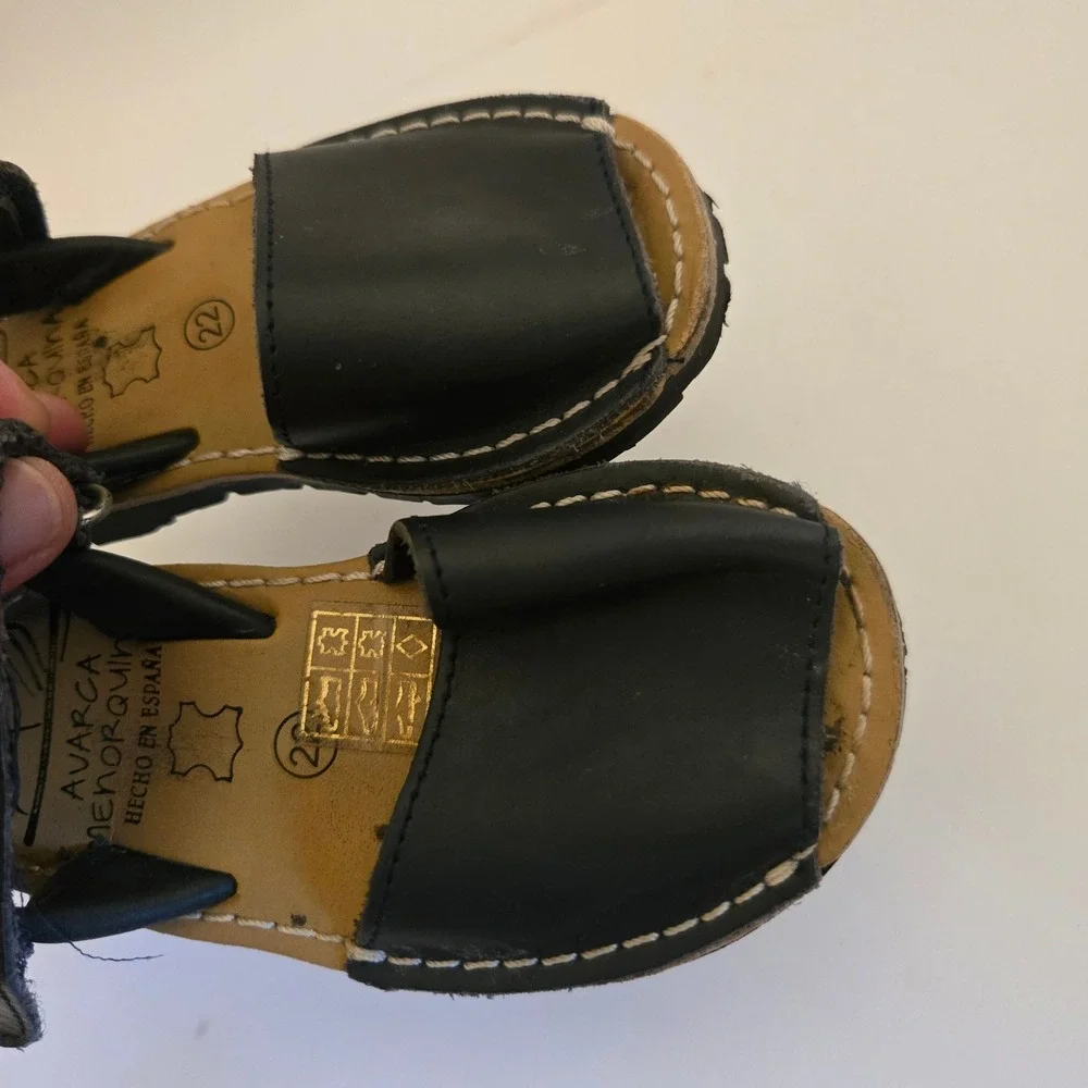 Avarca Menorquina Kids Black Leather Sandals Made in Spain Size 22 Hook and Loop